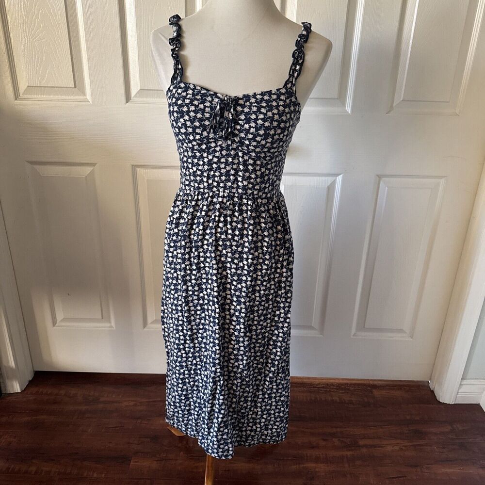 AUW Babydoll Juniors Medium Blue Dress Y2K Mall Girl Smocked Floral Ruffle Bra
